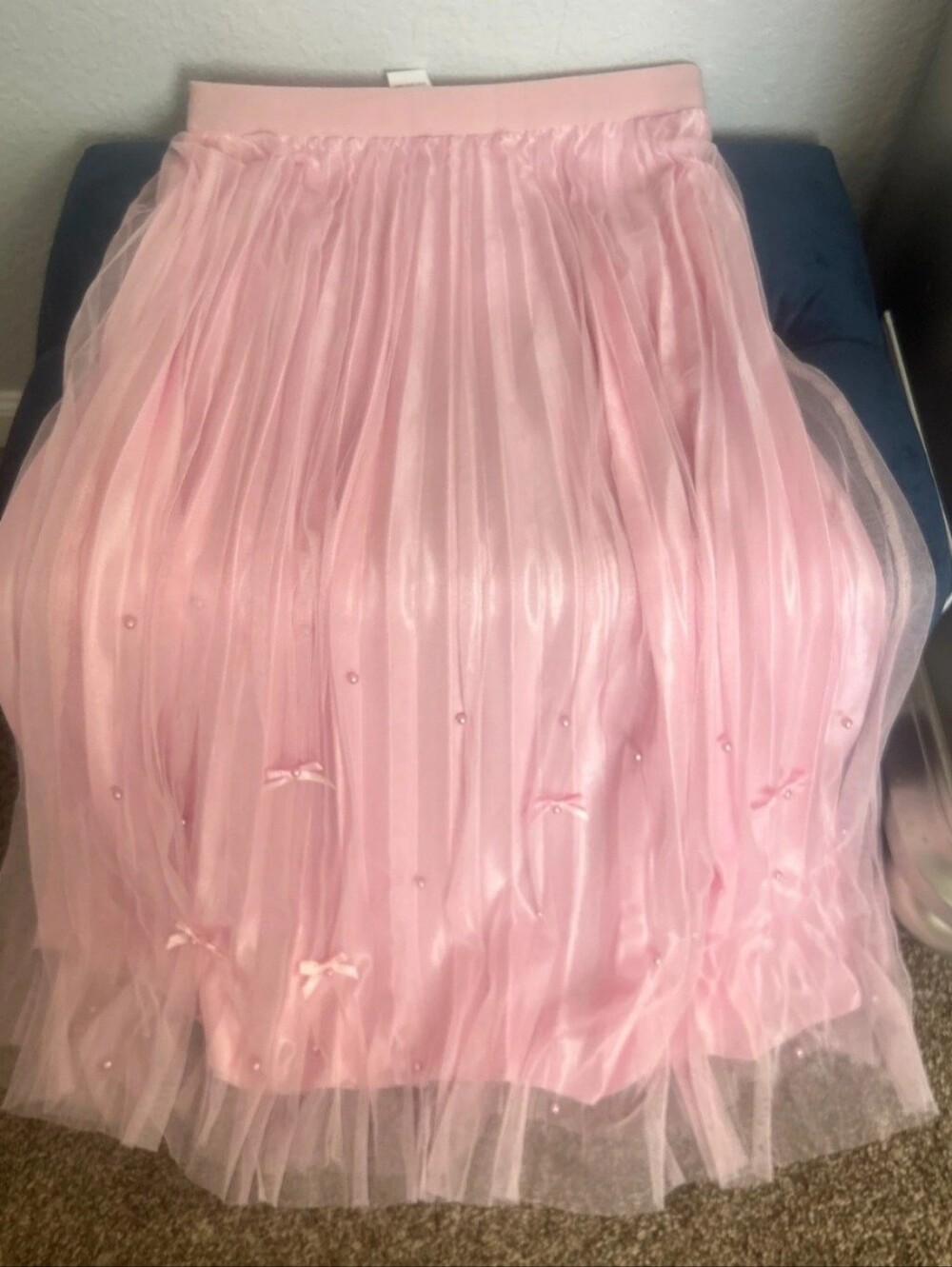 NWOT Amber Sky Pink Tulle Maxi Skirt with Bow Accents